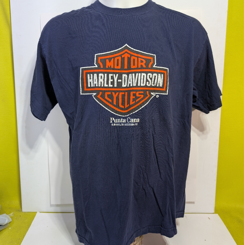Vtg Classic Harley Davidson Motorcycles Shirt Mens XXL Blue Punta Cana Mexico